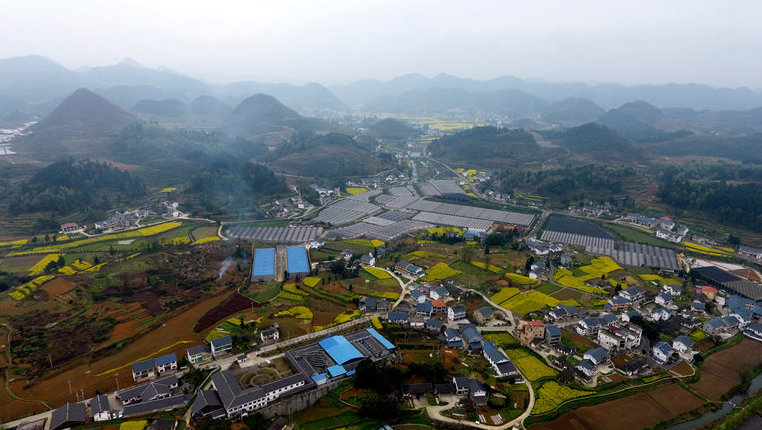 航拍贵州花茂村 田园如画春景美