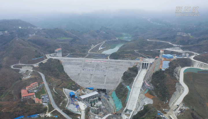 航拍建设中的贵州黄家湾水利枢纽工程